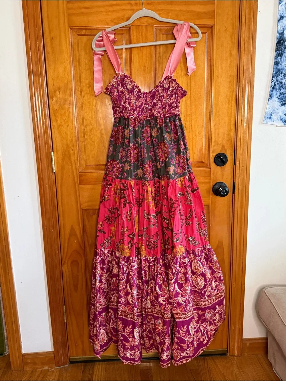 Free People Bluebell Maxi Magenta Combo Red Pink Oversized Size Small
